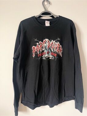 Black Graphic Long Sleeve Tee with Red/White Print biker tee